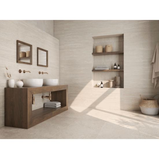 Πλακάκι Vecchio Cream Ματ 60x120 cm Απομίμησης Πέτρας Τραβερτίνο Ανοιχτό Μπεζ